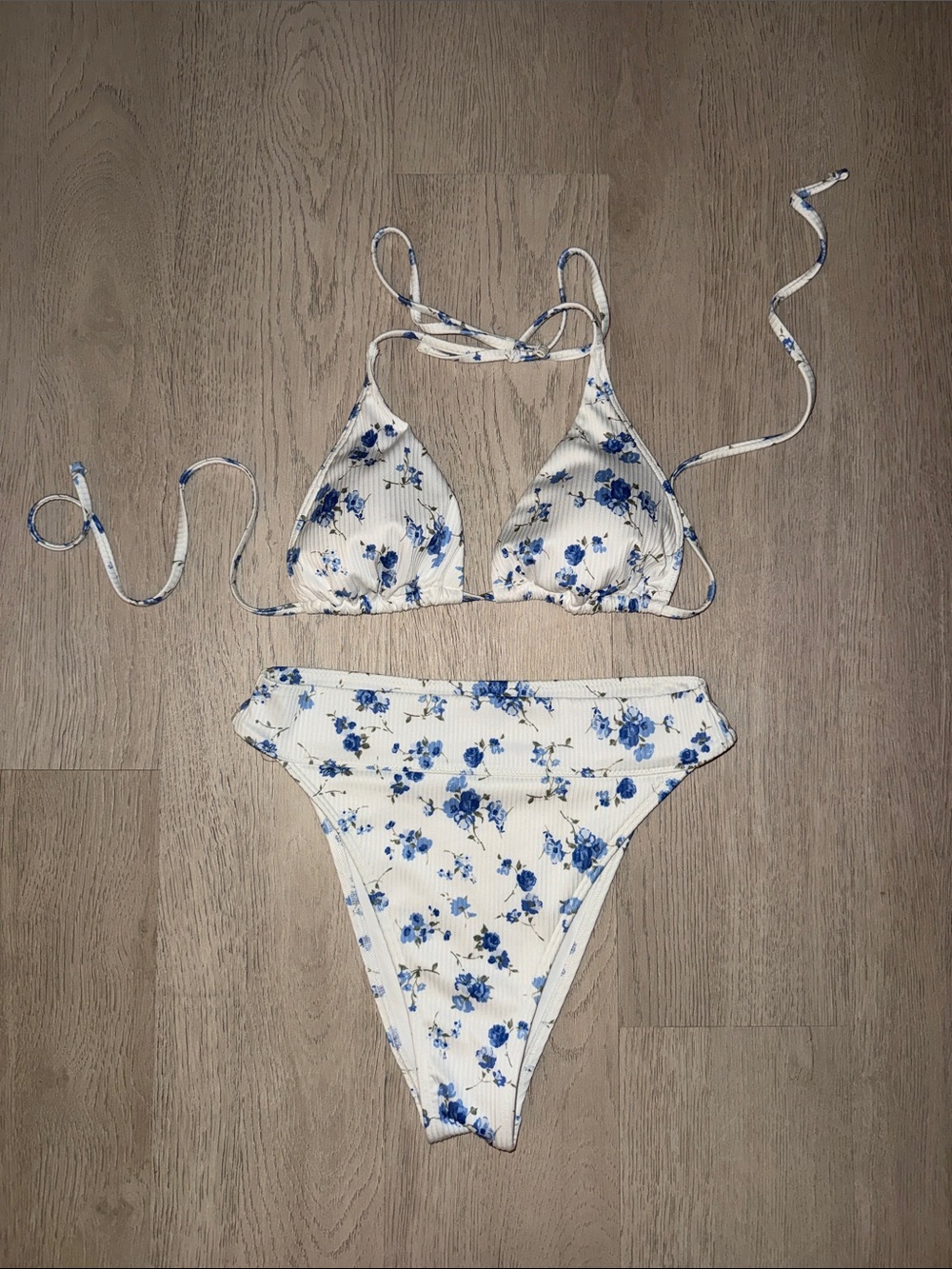 HOLLISTER Ribbed Blue Floral Bikini Set